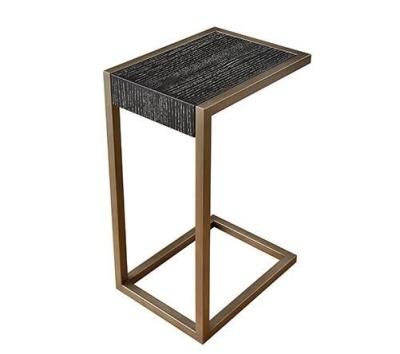 China ISO Wood Living Room Coffee Table Bronze C Shaped Side Table Oak Veneer for sale
