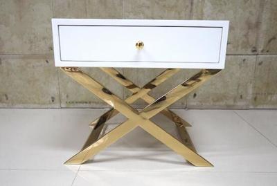 China White Painted Gold Hotel Bedside Tables With Polished Metal Base , 60% Sheen for sale