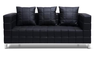 China Metal Base 18 Inch Living Room Couches Black Leather With High Density Foam for sale