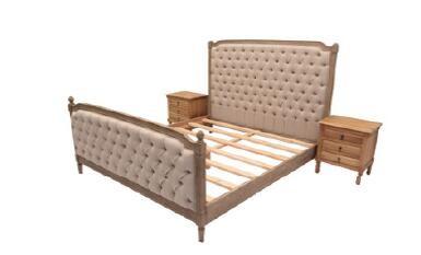 China Oak Wood Upholstered Bedroom Sets , Linen Fabric King Size Upholstered Bed for sale