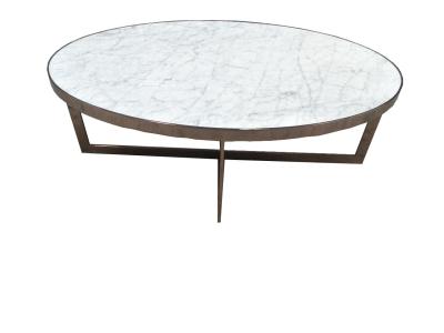 China Indoor Furniture Stone Top Living Room Coffee Table White Quartz With Metal Base for sale
