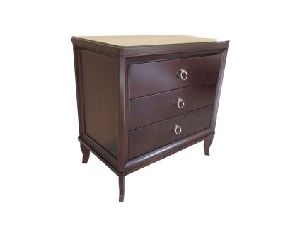 China 3 Drawer Walnut Finish Hotel Bedside Tables King Size Wooden Night Stand for sale