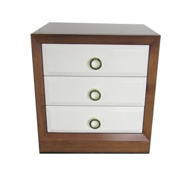 China Walnut Wood Frame Bedroom Night Stands With 3 White Finish Front Panel Drawers for sale