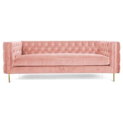 China Home furniture Pink Velvet Fabric Event Furniture Rental with 4 Golden Metal leg solid wood Base Sofa Sets for sale