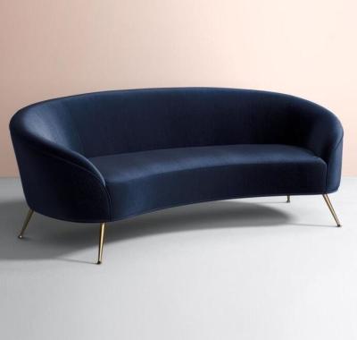 China Home furniture blue velvet Fabric Upholstery Furniture Event Furniture Rental Metal Sofa with 4 brass leg In Black Color for sale