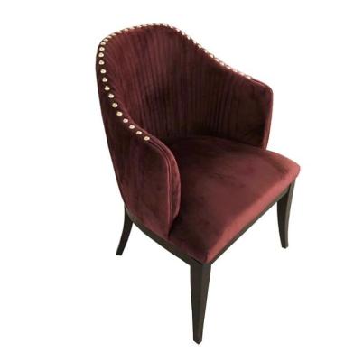 China Wholesale Red velvet fabric wooden dining chair with silver neilheads for sale