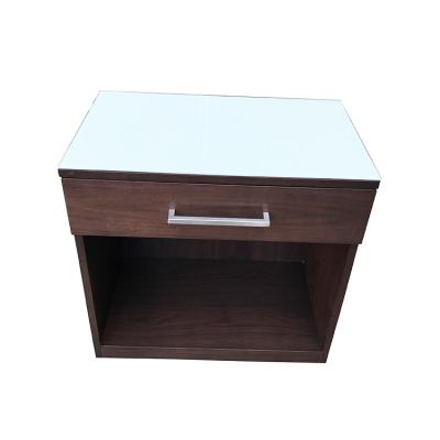 China White Back Painted Hotel Bedside Tables Tempered Glass Top One Drawer for sale