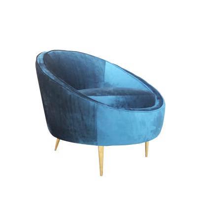China 2018 sofá de veludo azul de Hotsale único, cadeira de sala de estar de veludo com pés dourados do metal à venda
