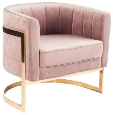 China 2018 wholesale good design gold stainless steel leisure pink velvet single sofa for sale