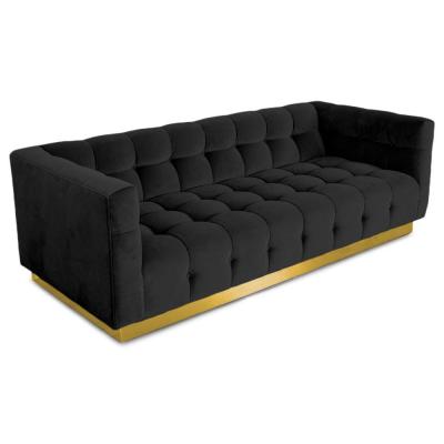 China European furniture luxury classic recliner  black Velvet living room sofa with golden metal base for sale