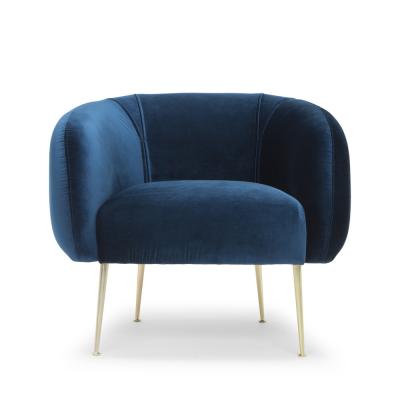中国 ヨーロッパの家具の古典的なステンレス鋼の金属の足の青いビロードの肘掛け椅子 販売のため