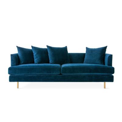 China European style modern design Blue velvet sofa with stainless steel metal base for sale