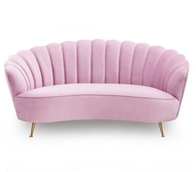 China Pink couch velvet tufting upholstered  wedding rental metal living room sofa with 4 metel legs for sale