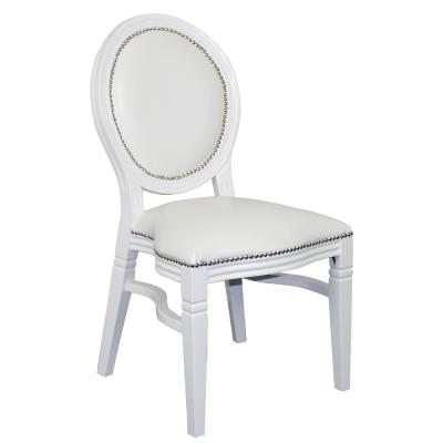 China French style white finish oak wood antique stackable wedding louis dining chair for sale