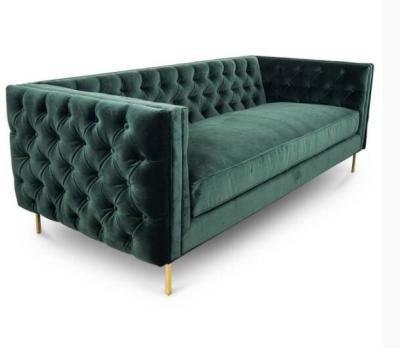 China Home Furniture Living Room Couches 3 Seat Sofa Green Velvet Fabric Upholstered for sale