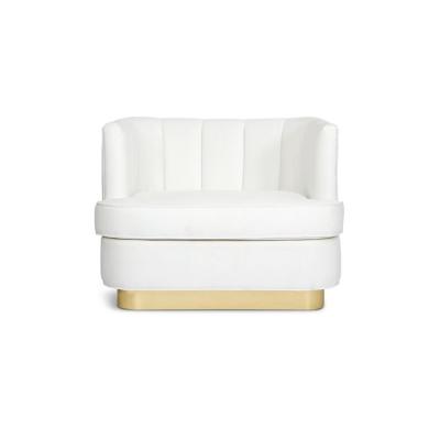 China White velvet Fabric Chinese Style Single Accent Leisure Home Living Room Club Armchair Lounge Arm Chair golden base for sale