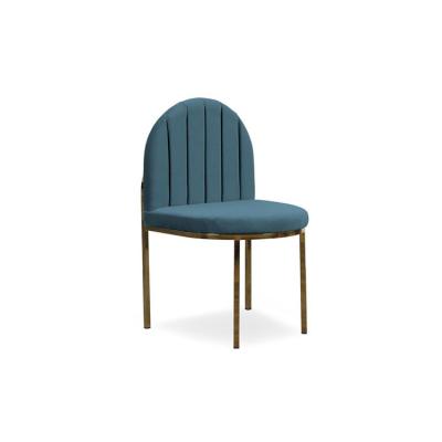 China home furniture Dining Chair in Bule Channel Tufted Velvet fabric back with 4 metal golden brass leg for sale