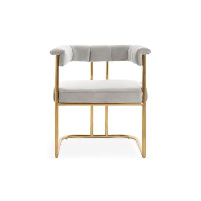 China American style high quality Gold brass plating metal base white PU fabric dining armrest chair for sale