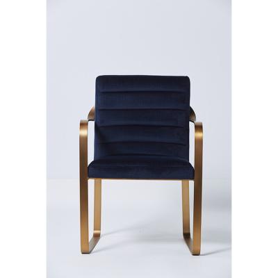 China Popular Modern Contracted Blue Velvet Living Room Chair With Metal Base Brushed Brass for sale