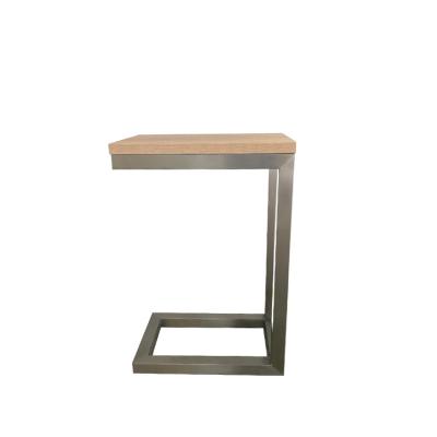 China Mesa de centro lateral cepillada de la pequeña chapa de madera del marco de madera de la pierna del níquel para la sala de estar en venta