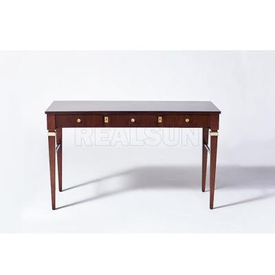 China Antique MDF Wooden Writing Desk With Walnut Veneer Solid Wood Legs with Three Drawer for sale