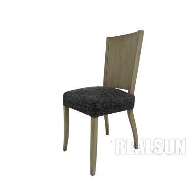 China Custom Solid Wood Hotel Bedroom Furniture Dining Room Chairs Grey Linen Fabric for sale