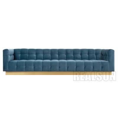 China Brushed Brass Base Living Room Sofa Folded Biscuit Tufting With Pulled Buttons In Bule Velve for sale