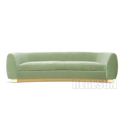 China Luxurious Mohair Sofa Home Furniture Golden Brass Metal Base Green Velvet Fabric for sale