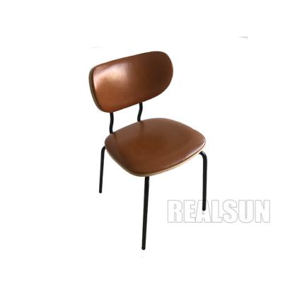 China PU Leather Fabric Wood Back Dining Chairs Black Metal Leg Metal Base For Restaurant for sale