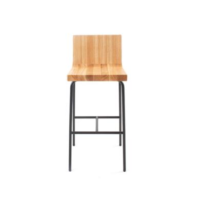 China Stain Steel Base Counter Height Modern Bar Stools Solid Wood Back Metal Frame for sale