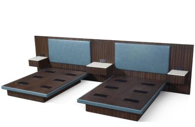 Chine meubles cinq étoiles de chambre à coucher d'hôtel de luxe de lit de Hyatt avec le placage en bois de zèbre et la prise de courant à vendre