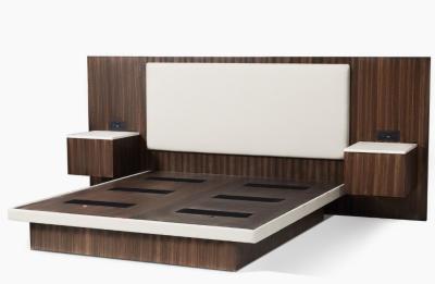 China King Size Dark Zebra Wood Veneer Luxury Hotel Bedroom Furniture With Upholstered Headboard for sale