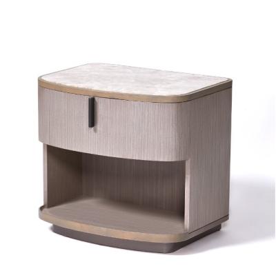 China Natural Marble Top Hotel Bedside Tables Quarter Cut Oak Wood Veneer Nightstand for sale