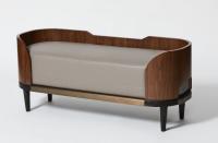 China Ritz Carlton Hotel Upholstered Bedroom Bench Walnut Wood Finish for sale
