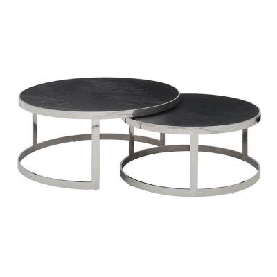 China Modern Round Oak Wood Top Stainless Steel Nesting Tables 20mm for sale