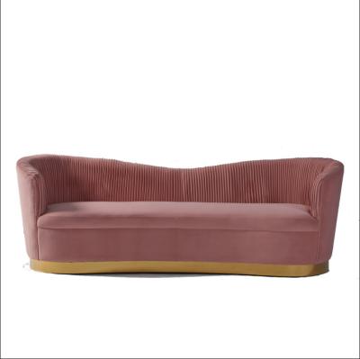 China Living Room Tufted Velvet Smoky Pink Sofa With Metal Base for sale