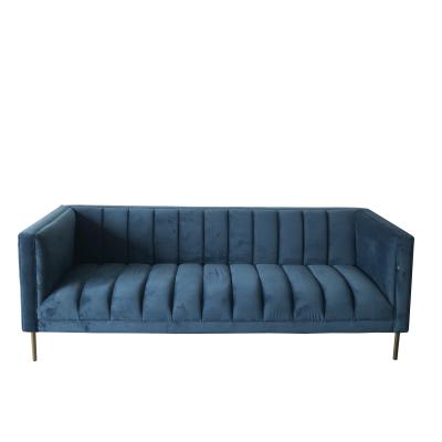 China Blue Velvet Tufted 3 Seat 221x76x78cm Living Room Sofa for sale