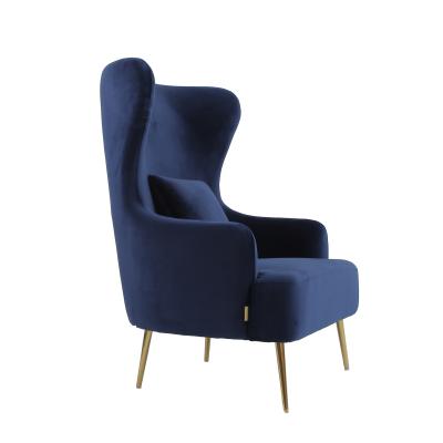 China Upholstered Single Blue Velvet Armchair With Metal Leg for sale