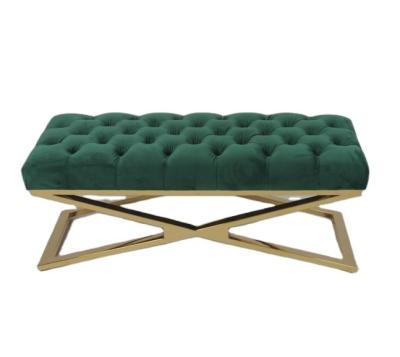 China Button Tufted Velvet Bedroom Ottoman Bench Stainless Steel Base for sale