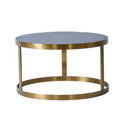 China Modern Round Wooden Top Stainless Steel Metal Frame Coffee Table 90x52cm for sale