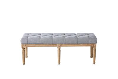 China Tufted Linen Fabric Living Room Ottoman Bench Solid Wooden Upholstered for sale