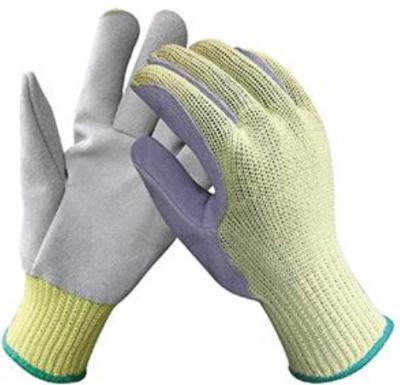 China 10 guage Aramid liner glove, with leather sewed on palm for sale