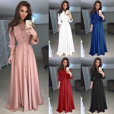 Chine 2018 automne et hiver femmes robe longue décontracté à manches longues mince robe dames mode Botton Maxi longue 2 robe à vendre