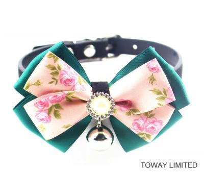 China Cute Lace Bowtie with Bell Dog Collars Leather Pet Leads for sale