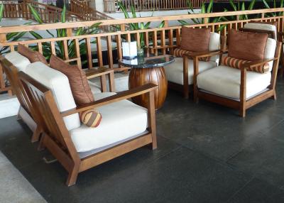 China Island Resort Country Lobby Wood Frame Rattan Sofa Set With Cushion for sale