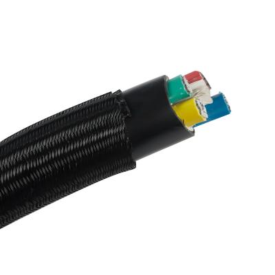 China Black Self Closing Wrap PET Braided Sleeve Split Wrap Braided Wire Cable Sleeve à venda