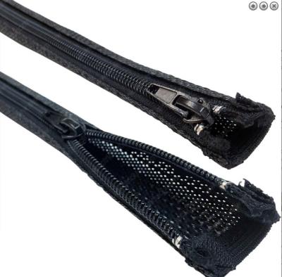 China Flexible Black Zipper Cable Sleeve Braided Wrap For Wire  Protection for sale