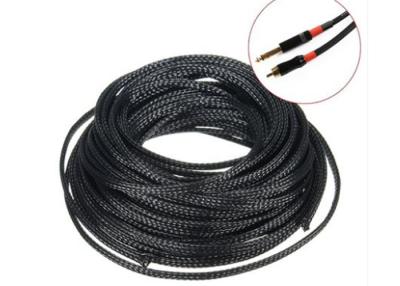 China Black PET Braided Cable Sheath , Electric Wire Protection Tube Customized Size for sale