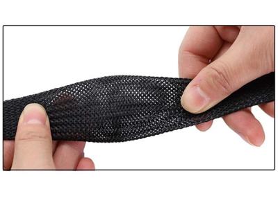 中国 15mm耐熱性ワイヤー袖、ケーブル管理のための拡張できる編みこみのスリーブを付ける黒 販売のため