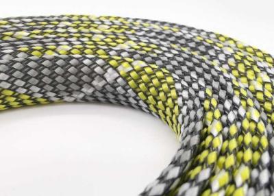 China PET PP Yarn Wiring Harness Electrical Braided Sleeving 80mm Yellow Black Color for sale